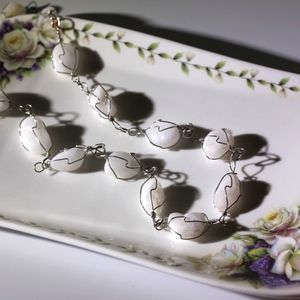 REAL STONE 24" NECKLACE IN SILVER COLOR CHAIN STYLISH LONG JEWELRY NEVER WORN